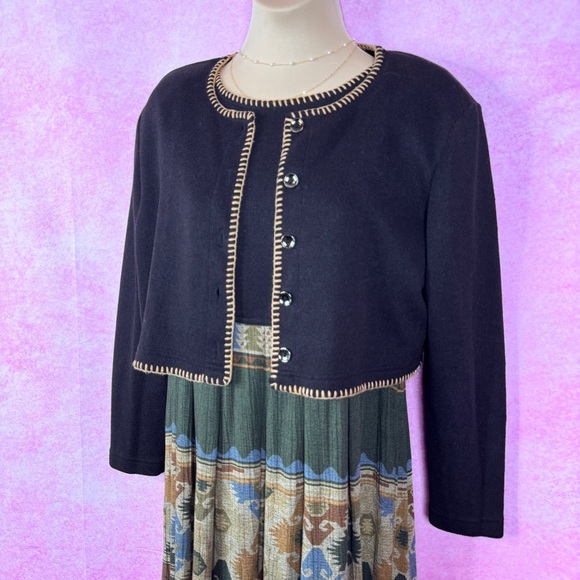 203. Karin Stevens Petites Maxi Dress w/ Cropped Jacket Black Multicolor Sz 12 - Picture 4 of 8